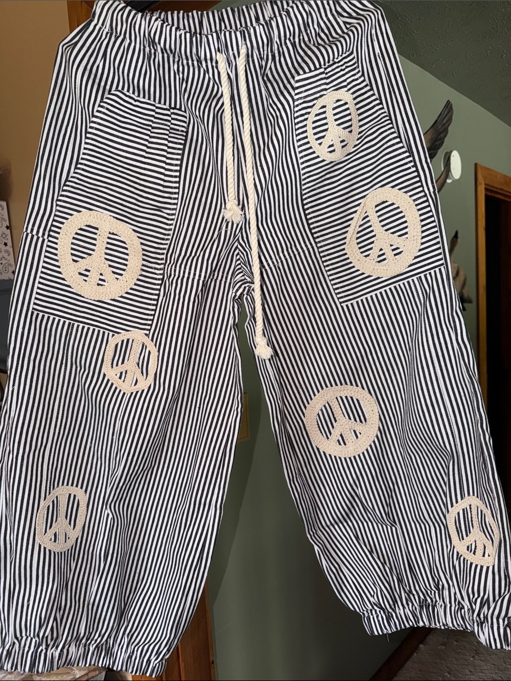 Davi & Dani Stripe Peace ☮️ Barrel Pants